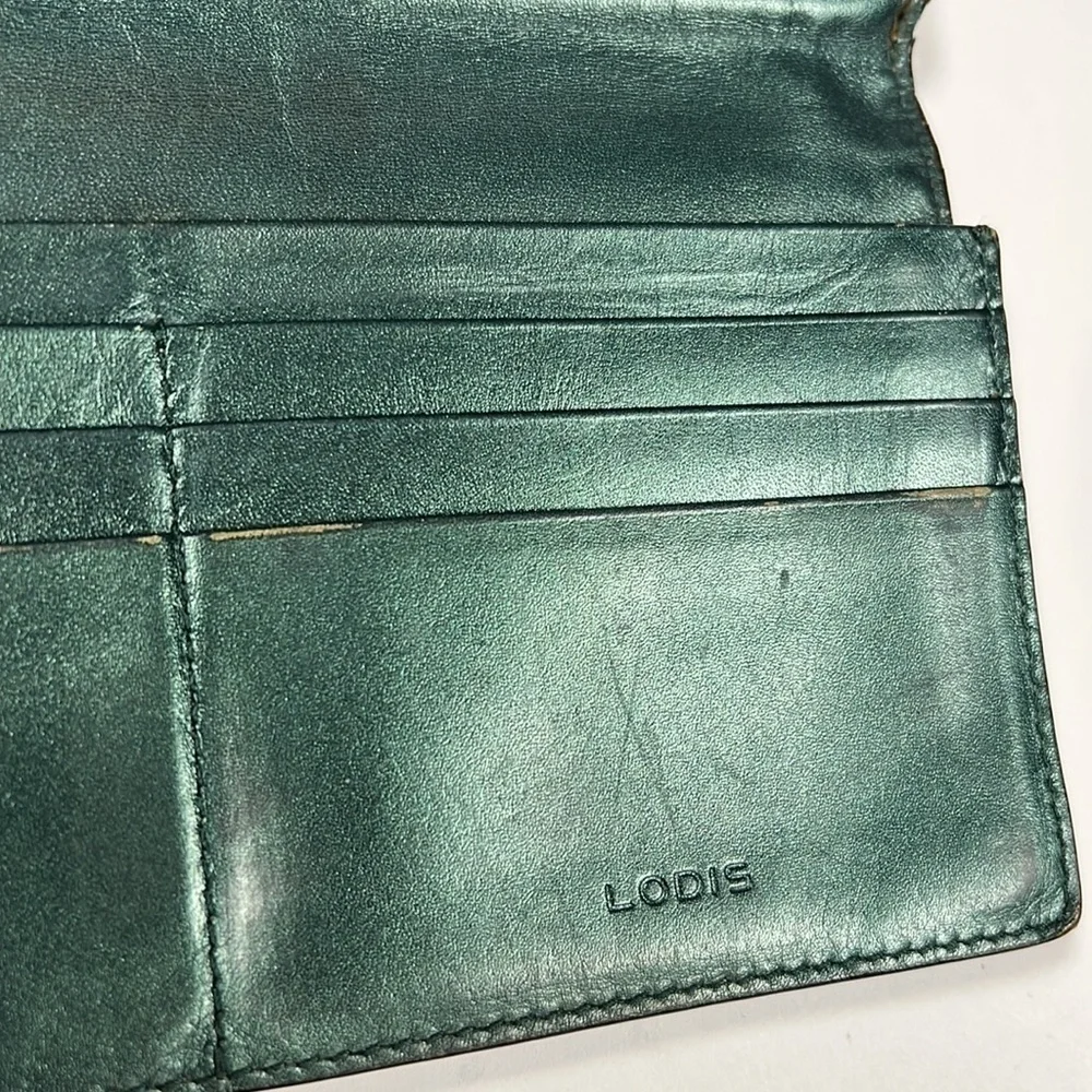 Lodis Green Metallic Leather Snap Clutch Wallet